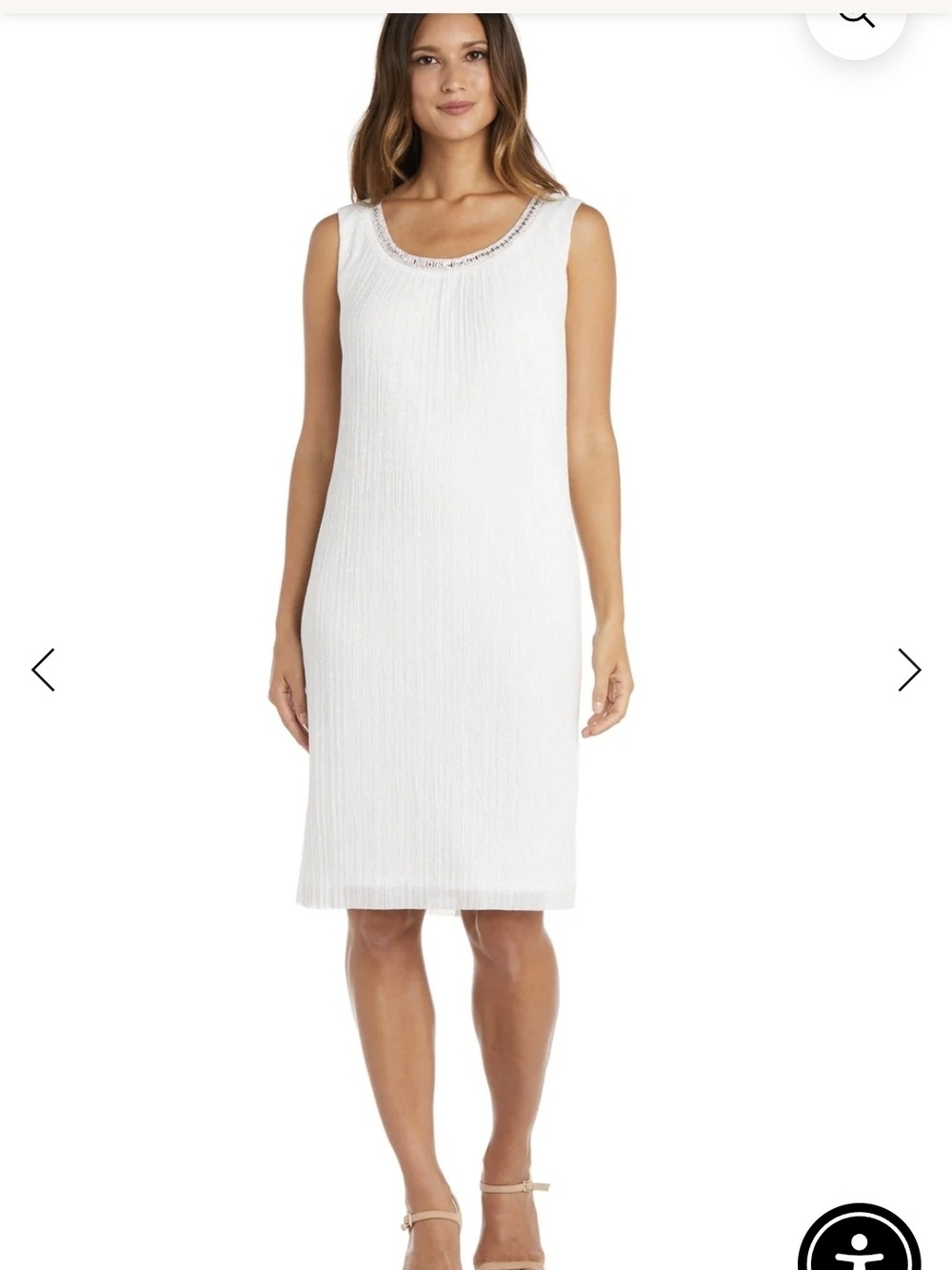 R&M Richards White Sleeveless Pleated Wedding Shift Dress